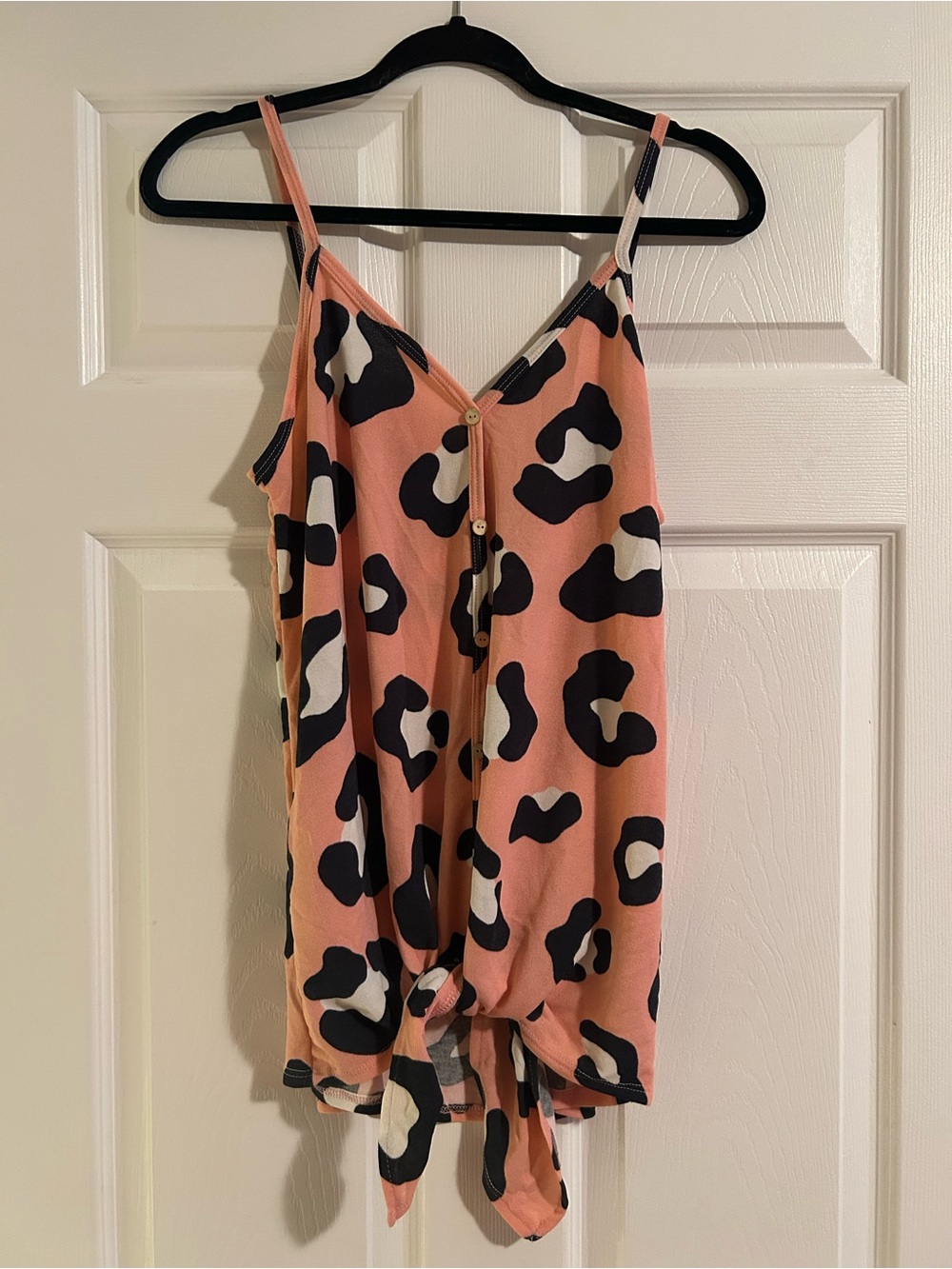 Women's Pink Leopard Print Tie-Front Cami Top
